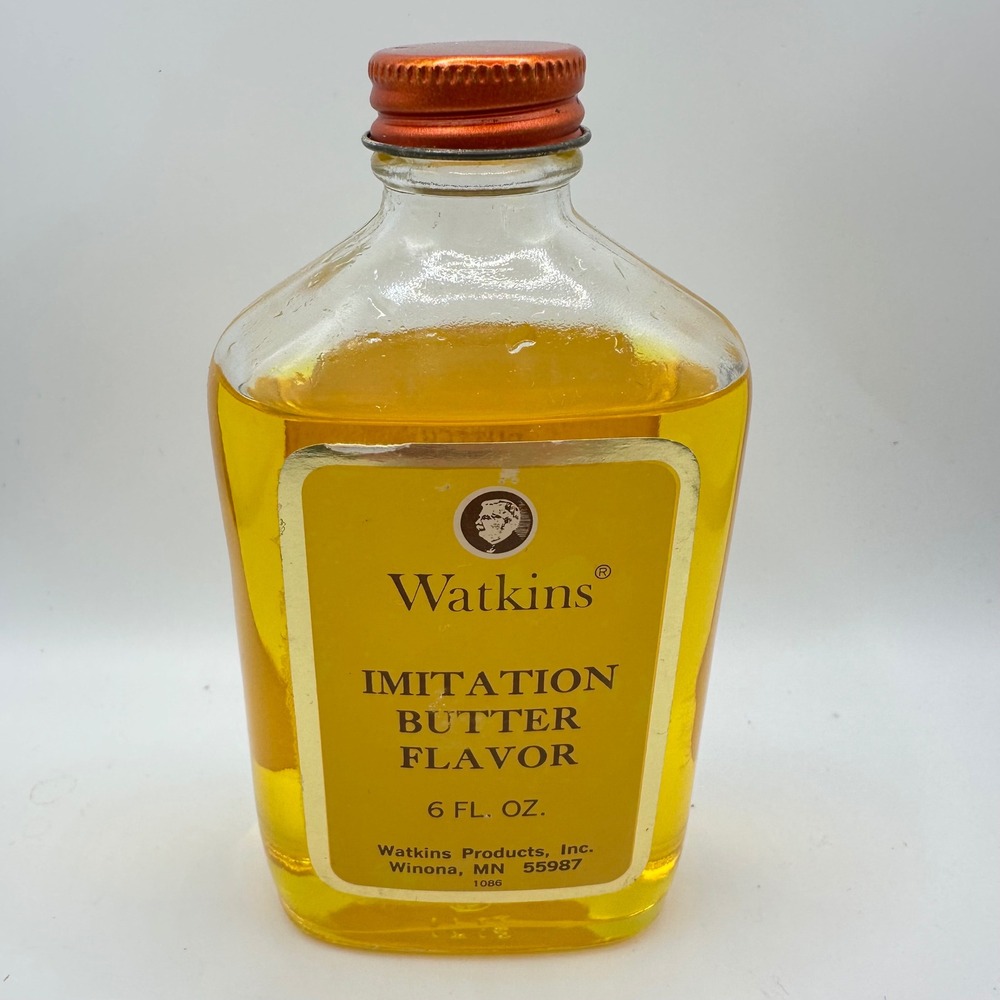 Vintage Watkins Imitation Butter Flavor Glass Bottle 6 Fl Oz Winona MN 1086B